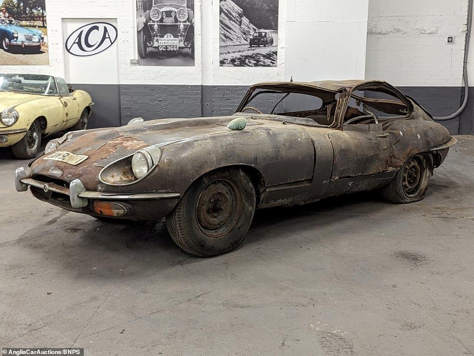 The final E-Type in the Jag trio is this 1970 Jaguar E-Type 4.2 SII FHC, which has suffered lots of roof damage having had other vehicles stacked on top of it for years. Hagerty reckons its worth as much as £75,700 if in perfect condition