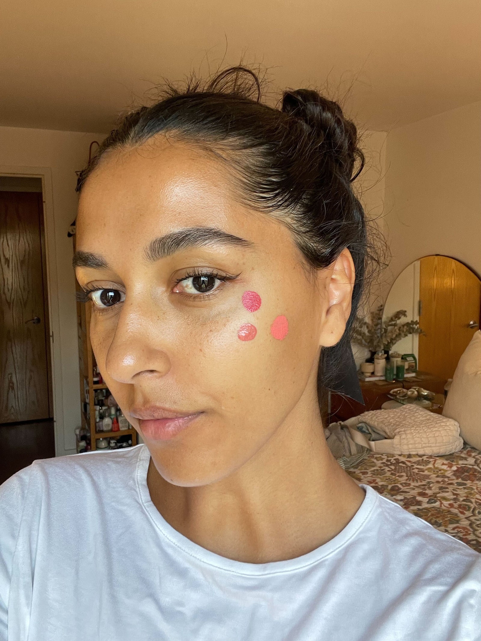 Stained Glass blush trend before blending on Talia Gutierrez.