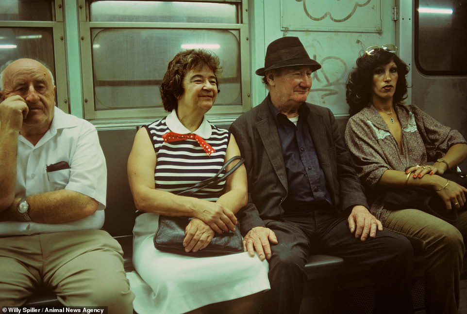Riding Together, Subway New York, Unguided Tour Hell on Wheels, NY, 1977-1985. A woman grimaces beside her partner as a tired man looks on