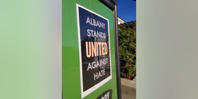 photo of Albany sign against hate