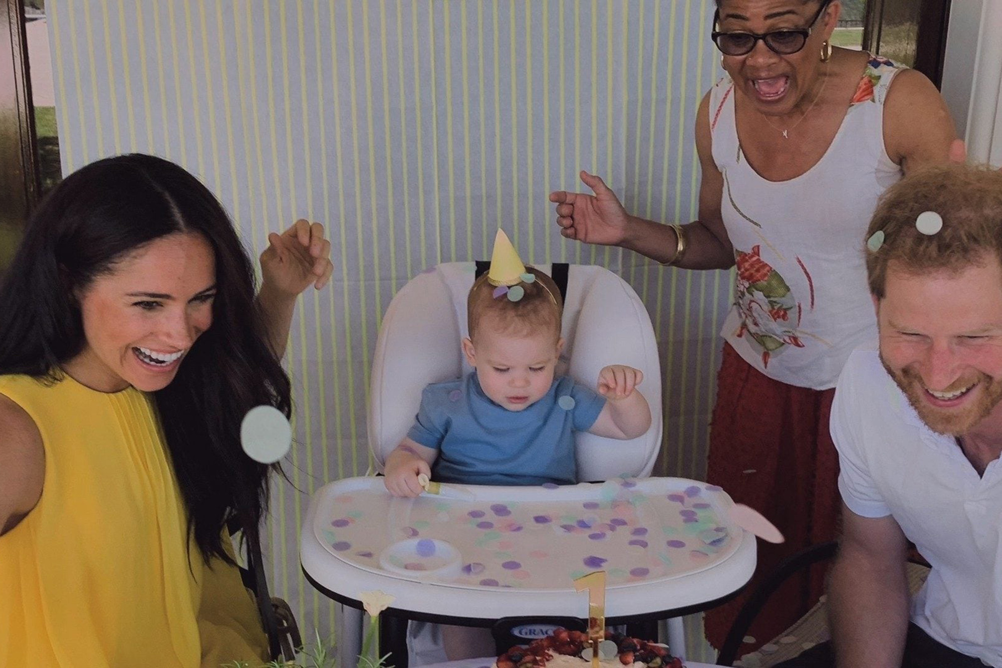 Meghan Markle with her Mom, Prince Harry and son Archie on his birthday