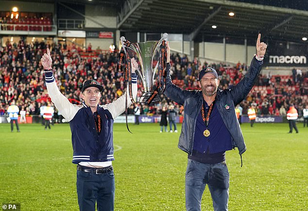 Hollywood stars Rob McElhenney (left) and Ryan Reynolds (right) have enjoyed success since taking over minnows Wrexham - guiding the Welsh side out of the National League last season
