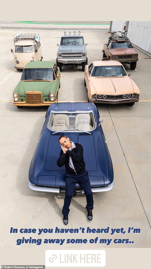 Luck of the draw: The Iron Man star, 58, took to Instagram on Tuesday to share that he is dishing out six of his 'dream cars' from his personal collection