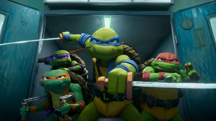The TMNT are ready for battle in this image from Teenage Mutant Ninja Turtles: Mutant Mayhem.