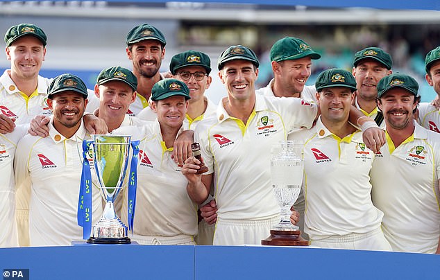 Injury did not stop the skipper celebrating an Ashes series win with his teammates some of whom will not be touring South Africa and India in upcoming white ball series