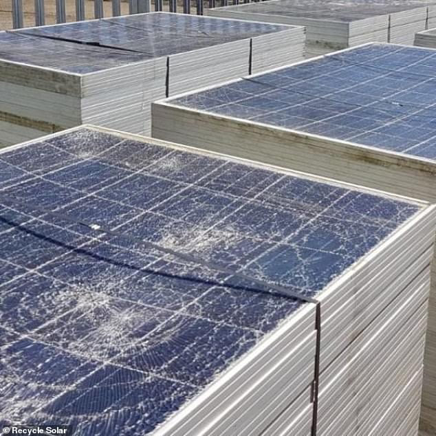 Pictured, used solar panels pictured by Recyle Solar who are the only company in the UK currently set up to deal with recyling panels