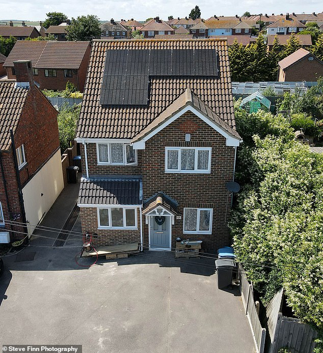 Pictured, solar panels on Steve Povey's house in Walmer, Kent. He said it provides about an £80-month saving