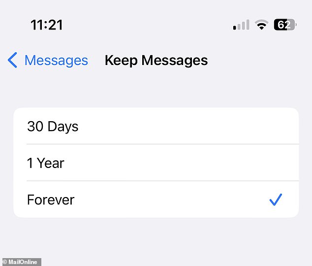 You'll quickly all your text messages have automatically been placed in the forever category