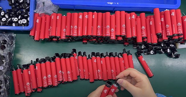 Another video leaked from Pairyosi Vape - a disposable vape manufacturer in China - shows workers attaching the mouthpieces to cartridges without gloves