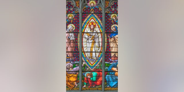stained glass depiction of transfiguration