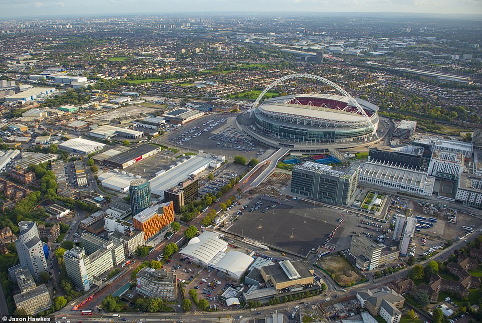 THEN: Aerial view of Wembley Stadium, London in 2013