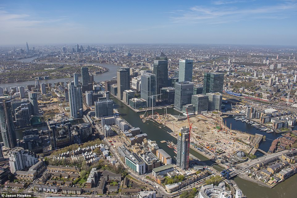 THEN: Aerial view of South Quay, Isle of Dogs, London Borough of Tower in 2016