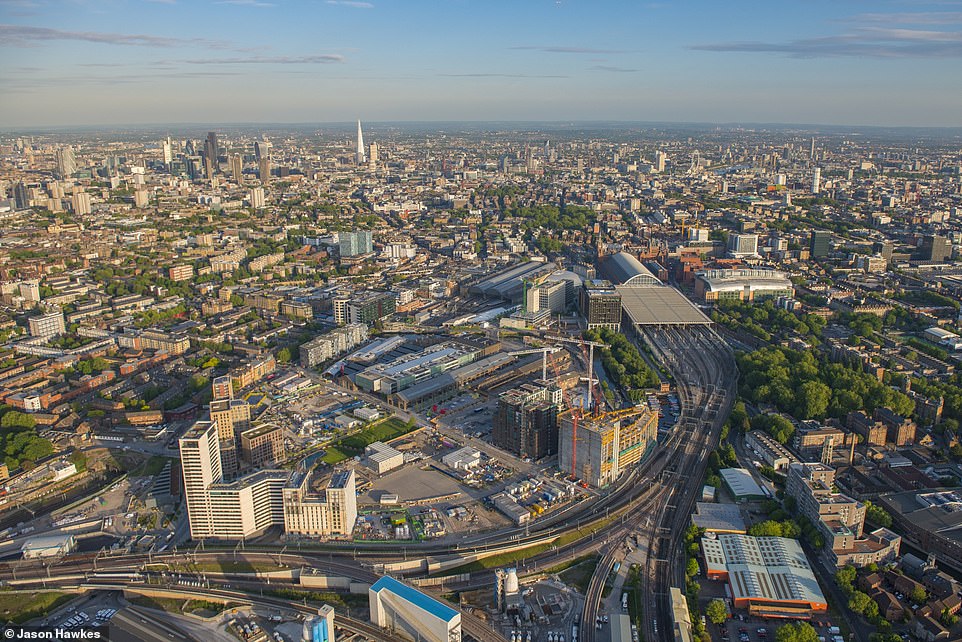 THEN: Aerial view of King's Cross Central, London in 2015
