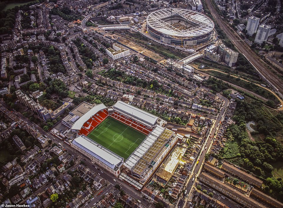 THEN: Highbury Stadium and construction of Emirates Stadium, London in 2003