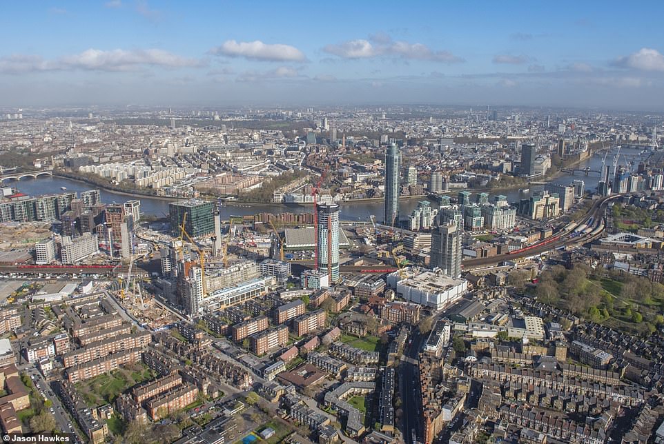 THEN: Aerial view of Vauxhall, Nine Elms, London Borough of Wandsworth in 2016