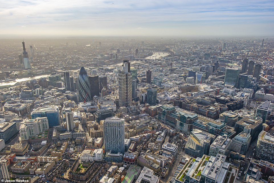 THEN: Aerial view of Aldgate, Spitalfields, Bishopsgate, London in 2011