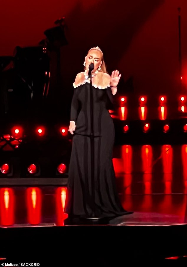 Fashionable: The London native, in her Weekends with Adele residency, was clad in a custom black Stella McCartney gown