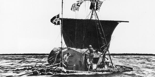The Kon-Tiki raft at sea