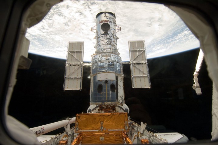 The Hubble Space Telescope launches in 1990.