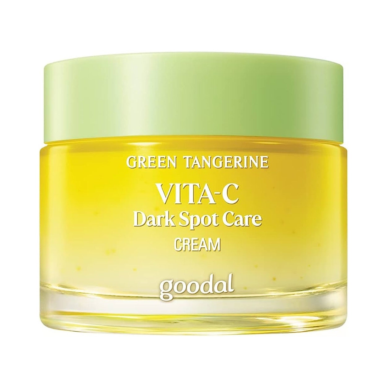 Goodal Green Tangerine Vita C Dark Spot Care Cream yellow jar with light green lid on white background