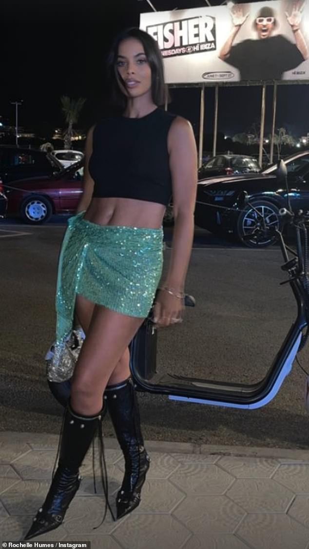Leggy: The This Morning star - who shares - Alaia-Mai, 10, Valentina, six, and Blake, two with her husband, then headed off to the Glitter Box night club where she turned heads in a microscopic sequinned mini skirt