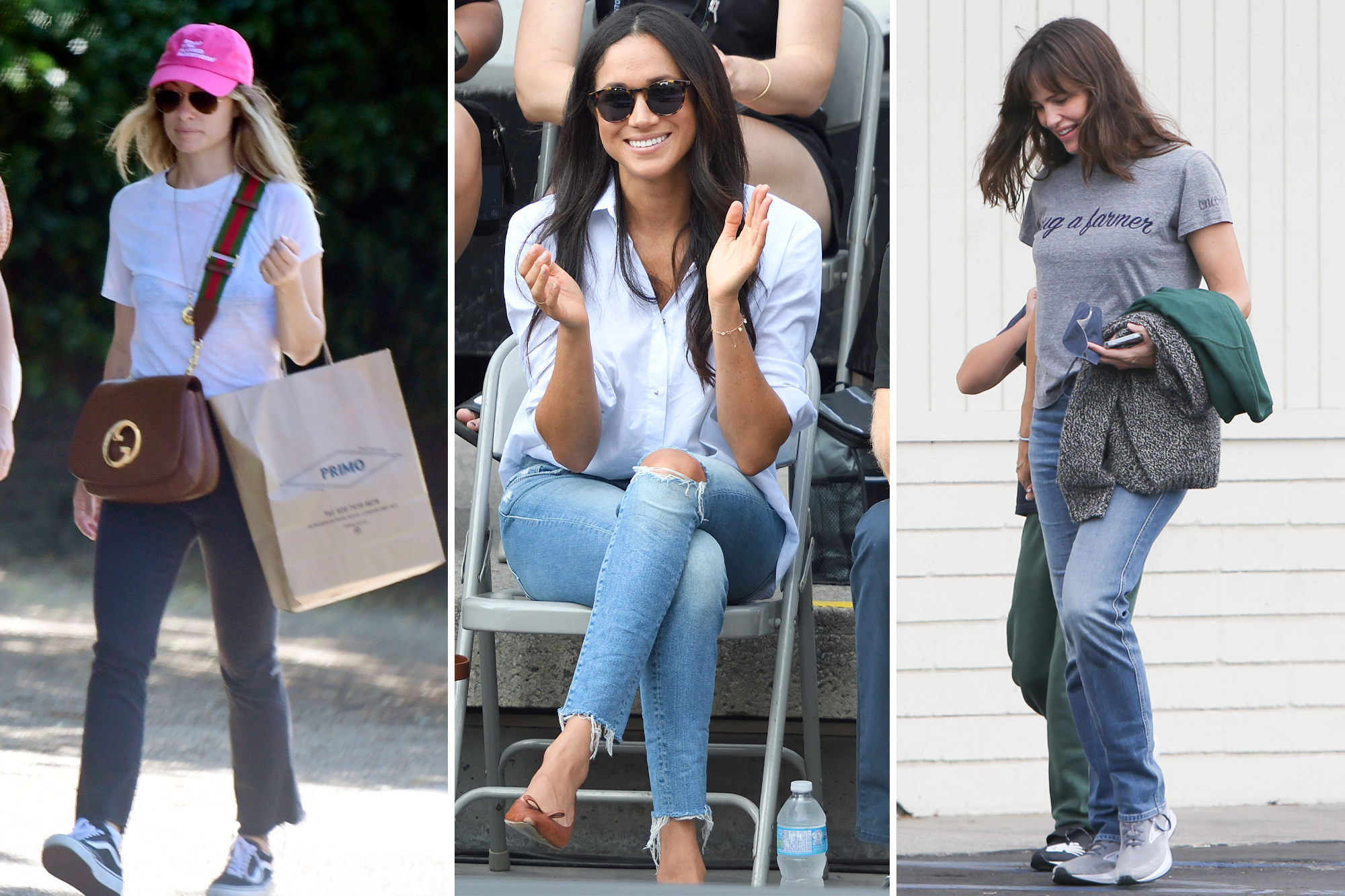 Olivia Wilde, Meghan Markle and Jennifer Garner all wearing Mother jeans