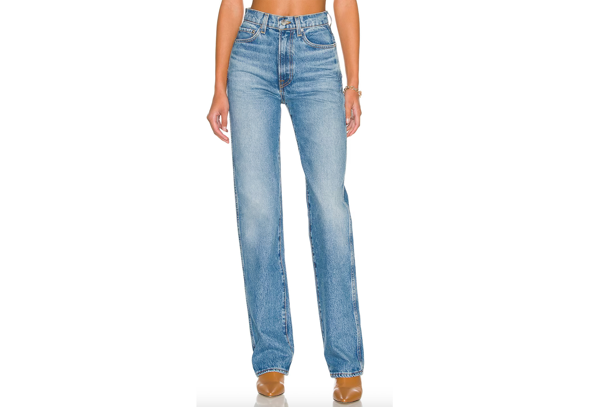 A model in blue jeans