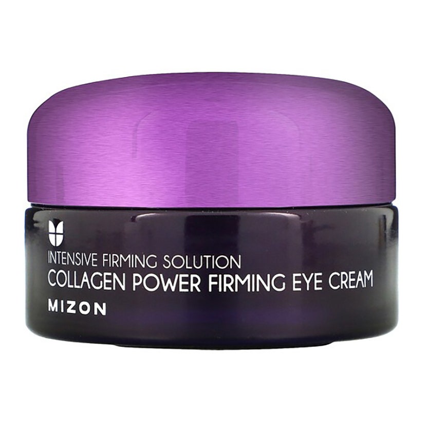 Mizon Collagen Power Firming Eye Cream lila Glas auf weißem Hintergrund