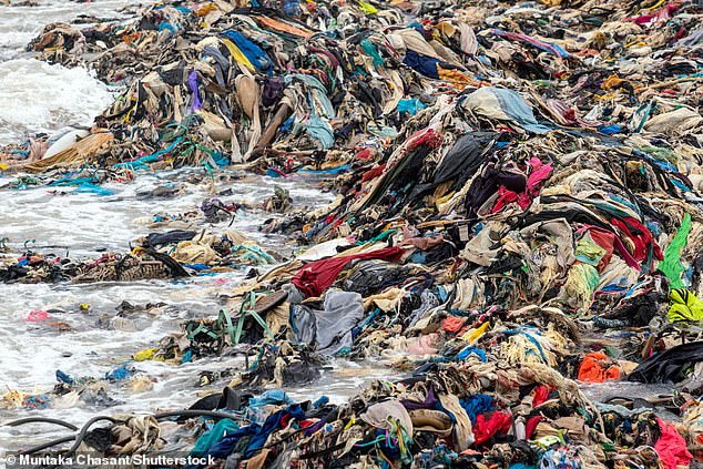 Since taking off in about 2008, fast fashion and online shopping have turned clothes into such mindless purchases that people often wear things once, then get rid of them. Pictured: Accra in Ghana last year