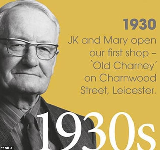 JK Wilkinson (pictured) opened the first shop with his fiance Mary Cooper. Reportedly, the pair got married at 8am on October 22, 1934, at St Peter's Church in Highfields - and were back at the shop by 11am