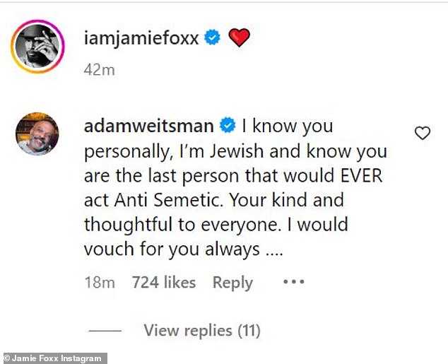 Bürgschaft: Jamies Freund Adam Weitsman kam schnell zu seiner Verteidigung und schrieb: „Ich würde immer für dich bürgen …“