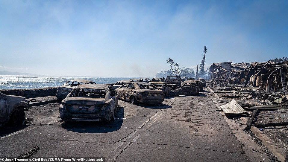 Burnt-out cars are seen on Wednesday in Lahaina