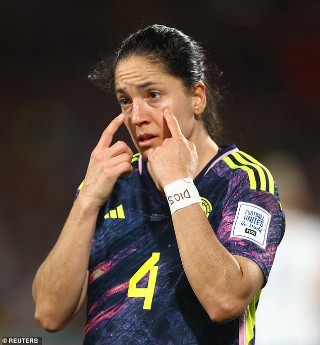Colombia's Diana Ospina Garcia appears tense during the first half of the quarter-final match