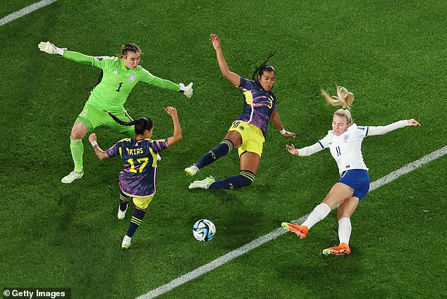 Lauren Hemp of England has a shot on goal in the opening minutes of the match