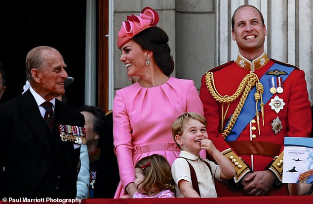 Die Prinzessin von Wales im Juni 2017 mit dem verstorbenen Prinz Philip auf dem Balkon des Buckingham Palace