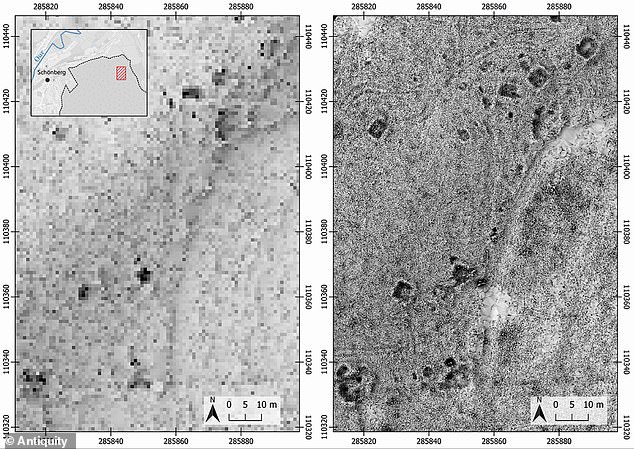 Pictured, digital terrain models (DTMs) of the landscape showing different features dating back nearly 80 years