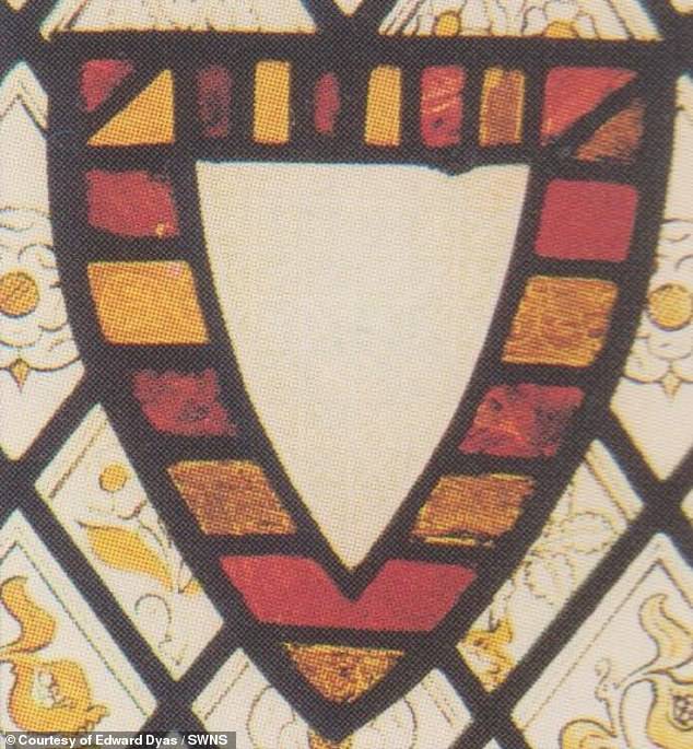 At St Mary's, the stained glass windows depict an array of coats of arms including one that belonged to Hugh Mortimer of Chelmarsh (pictured), who married Marshal's granddaughter