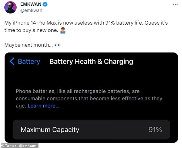 Mehrere verwirrte Benutzer sind diese Woche zu Twitter gegangen, um über die Entladung der Batterie zu diskutieren. Einer sagte: „Ich schätze, es ist Zeit, eine neue zu kaufen.“