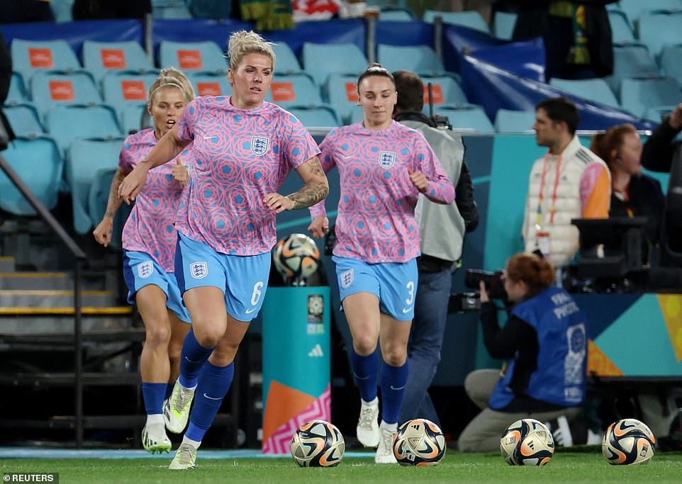 England's Millie Bright during the warm up before the semi-final match in Sydney today