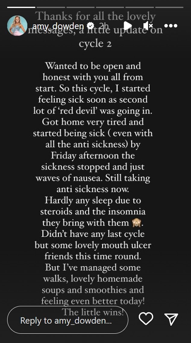 Sie sagte ihren Followern: „Ich wollte von Anfang an offen und ehrlich zu euch allen sein.“  In diesem Zyklus wurde mir also schlecht, sobald die zweite Menge „Red Devil“ eindrang.