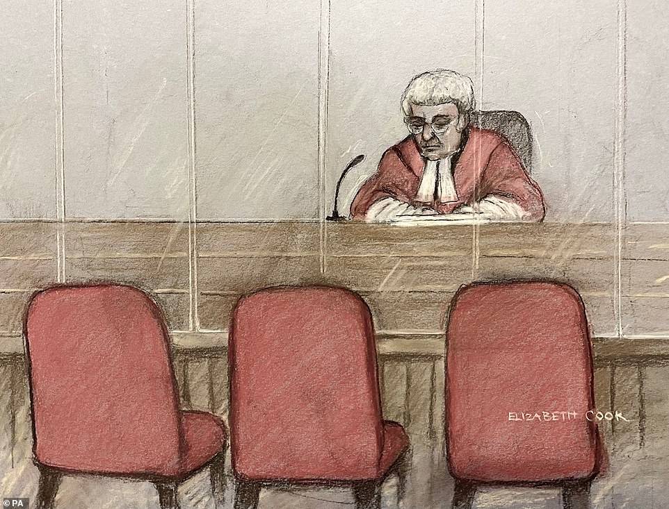 An artist's sketch of empty chairs inside the court after Letby refused to go into the dock to hear the further verdicts against her