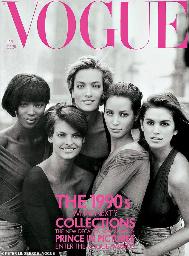 Die Größen der Neunziger trafen sich für ein gemeinsames September-Cover für Vogue und die britische Vogue in einer Nachbildung dieser Ausgabe von 1990