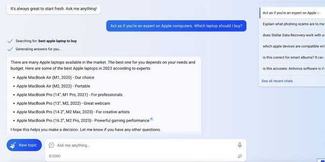 Screenshot einer BingChat-Konversation.