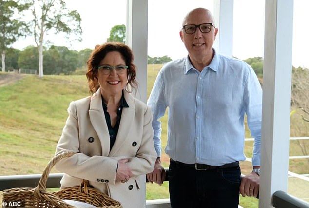 Mr Dutton (right) explains he is struck by the 'absolute squalor' of how some indigenous communities in Alice Springs are living  in a new episode of ABC's Kitchen Cabinet hosted by Annabel Crabb (left)