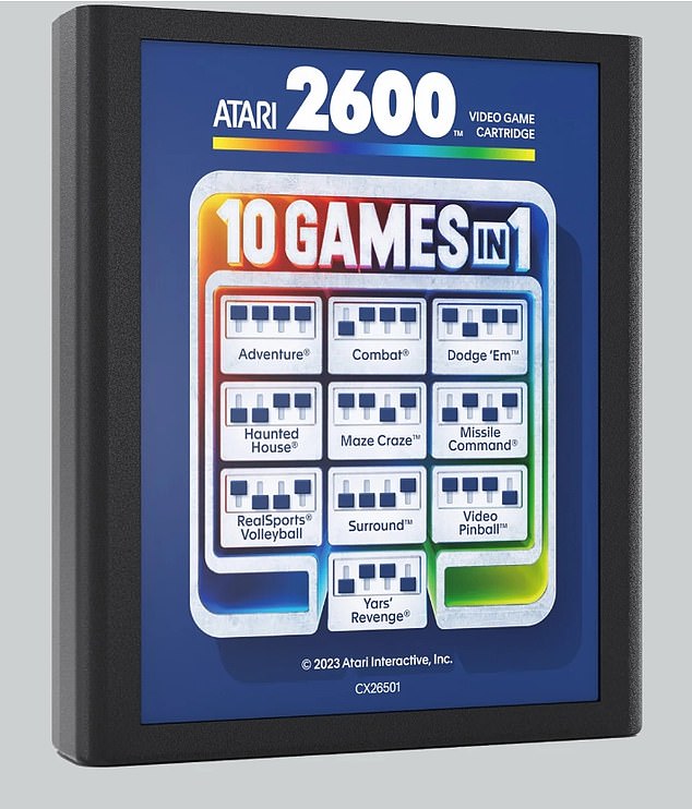Das System umfasst eine Gaming-Kassette mit 10 Videospielen, darunter Video Pinball, Maze Craze und Haunted House