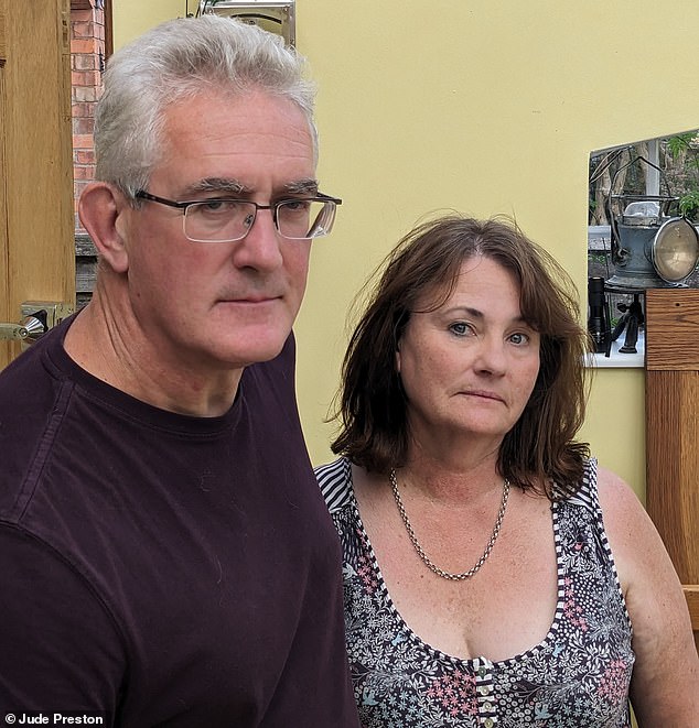 Jude Preston, pictured with her husband Mike Preston, told MailOnline how she was charged £115 to change three letters on her flight booking with Ryanair earlier this year