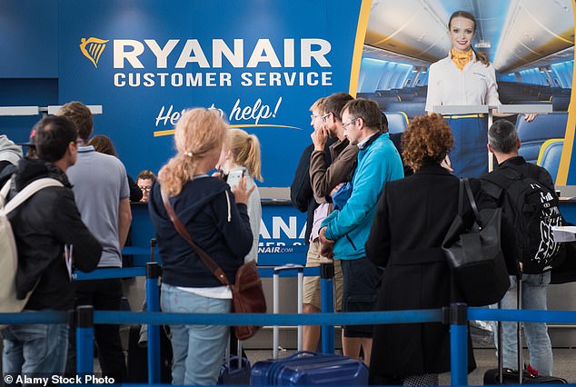 Ryanair customers at London Stansted Airport, which is the airline's main base (file picture)
