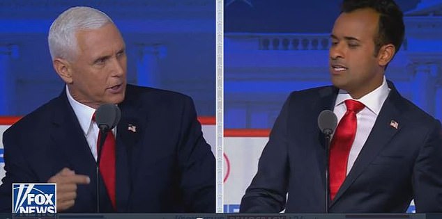 The back-and-forth between Mike Pence and Vivek Ramaswamy grew so heated that, at one point, Fox News simply went to a split screen between them
