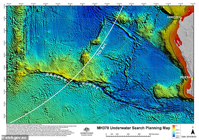 Up to now, the search for MH370 spanned several thousands of miles along a north-south corridor deemed 'the seventh arc' (shown here) where investigators believe the plane could have glided after running out of fuel
