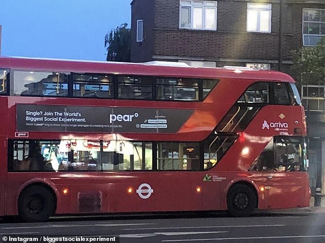 According to recent research from dating app Inner Circle, three in four single people in the UK would prefer to meet a future partner in real life. Pictured: Pear advertised on a London bus